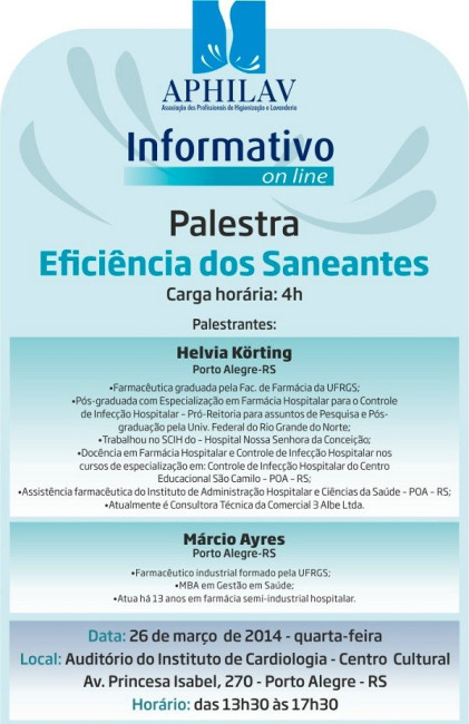 Palestra:  Eficiência dos Saneantes